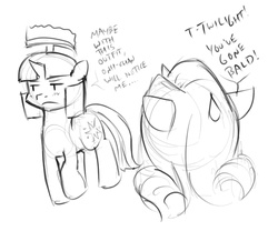 Size: 607x506 | Tagged: safe, artist:alloyrabbit, rarity, twilight sparkle, g4, dialogue, helmet, monochrome, sketch