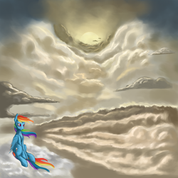 Size: 3000x3000 | Tagged: safe, artist:vell221, rainbow dash, g4, cloud, female, high res, sitting, solo, windswept mane