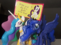 Size: 2560x1920 | Tagged: safe, princess celestia, princess luna, rarity, g4, funko, irl, photo, royal sisters, siblings, sisters, toy, valentine, vinyl collectible