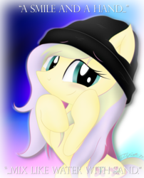 Size: 2551x3151 | Tagged: safe, artist:iflysna94, fluttershy, pony, g4, female, hat, high res, kindness, looking at you, proverb, solo, text, wisdom