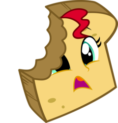 Size: 983x1024 | Tagged: safe, artist:deathnyan, edit, sunset shimmer, equestria girls, g4, bite mark, d:, female, food, frown, inverted mouth, open mouth, simple background, solo, sunbread shimmer, transparent background, vector, wat