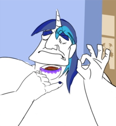 Size: 557x605 | Tagged: safe, shining armor, g4, bomb ass tea, exploitable meme, food, meme, pacha, tea, teacup, the emperor's new groove, when x just right