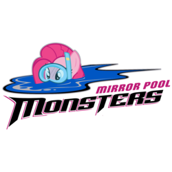 Size: 1863x1863 | Tagged: safe, artist:lyraheartstrngs, pinkie pie, g4, ahl, cleveland monsters, hockey, lake erie monsters, logo, logo parody, mirror pool, snorkel, swimming