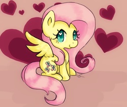 Size: 706x597 | Tagged: safe, artist:chiuuchiuu, fluttershy, g4, chibi, cute, female, heart, heart eyes, looking at you, shyabetes, sitting, smiling, solo, spread wings, valentine, valentine's day, wingding eyes