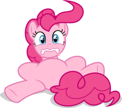 Size: 9000x7990 | Tagged: safe, artist:luckreza8, pinkie pie, earth pony, pony, g4, season 5, the one where pinkie pie knows, .svg available, absurd resolution, belly, breaking the fourth wall, featureless crotch, female, frown, gritted teeth, lying down, mare, reaction image, simple background, solo, transparent background, vector, wavy mouth