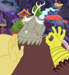 Size: 556x604 | Tagged: safe, discord, g4, meme, pacha, the emperor's new groove, when x just right