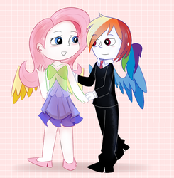 Size: 648x661 | Tagged: safe, artist:kandyrezi, fluttershy, rainbow dash, human, g4, clothes, female, humanized, lesbian, ship:flutterdash, shipping, winged humanization