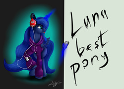 Size: 7000x5000 | Tagged: safe, artist:skitsroom, princess luna, g4, absurd resolution, clothes, female, headphones, hoodie, magic, mp3 player, raspberry, solo, spray can, telekinesis, tongue out