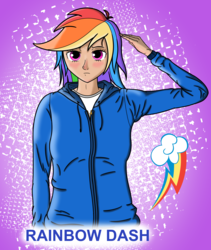 Size: 1868x2211 | Tagged: safe, rainbow dash, human, g4, female, humanized, salute, solo