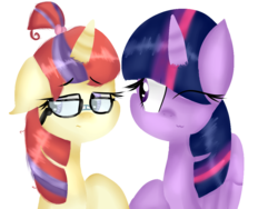 Size: 1024x768 | Tagged: safe, artist:aimycat, moondancer, twilight sparkle, alicorn, pony, g4, duo, female, mare, twilight sparkle (alicorn)