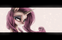 Size: 1300x850 | Tagged: safe, artist:ventious, rarity, pony, unicorn, g4, bust, female, letterboxing, portrait, sad, solo