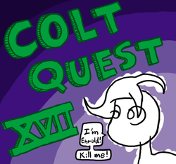 Size: 640x600 | Tagged: safe, artist:ficficponyfic, oc, oc only, oc:emerald jewel, colt quest, colt, faic, i have no mouth and i must scream, kill me, logo, male, no mouth, recap, story included, title, title card