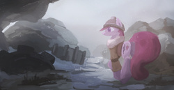 Size: 2682x1382 | Tagged: safe, artist:fuzzyfox11, berry punch, berryshine, g4, clothes, coat, female, hat, snow, snowfall, solo, winter