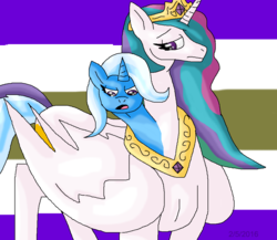 Size: 1008x874 | Tagged: safe, artist:mojo1985, princess celestia, trixie, alicorn, pony, g4, conjoined, fusion, multiple heads, two heads, we have become one