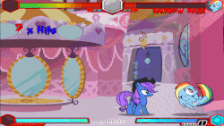 Size: 640x360 | Tagged: safe, applejack, rainbow dash, fighting is magic, g4, animated, carousel boutique, easter egg, error, glitch, male, mario, spinning, super mario bros., when you see it
