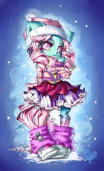 Size: 1024x1673 | Tagged: safe, artist:jagg17, minty, earth pony, anthro, g3, bipedal, clothes, female, solo, sparkly, winter minty