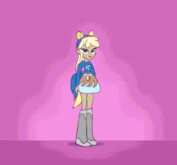 Size: 386x360 | Tagged: safe, artist:sintakhra, mjölna, equestria girls, g4, animated, boots, dancing, equestria girls-ified, female, frame by frame, hand on knee, helping twilight win the crown, jumping, not applejack, shoes, skipping, solo, squatting