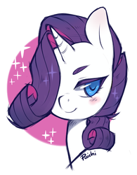 Size: 449x576 | Tagged: safe, artist:paichitaron, rarity, g4, bedroom eyes, female, looking at you, simple background, solo, sparkles