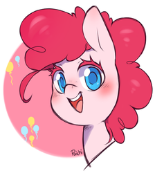 Size: 543x606 | Tagged: safe, artist:paichitaron, pinkie pie, g4, balloon, blushing, bust, colored pupils, cute, diapinkes, female, looking at you, open mouth, portrait, smiling, solo