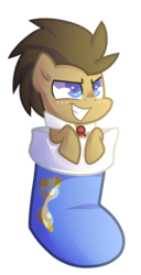 Size: 909x1778 | Tagged: safe, artist:drawntildawn, doctor whooves, time turner, earth pony, pony, g4, bowtie, christmas, christmas stocking, leaning, male, solo, stallion