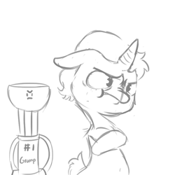 Size: 792x792 | Tagged: safe, artist:tjpones, oc, oc only, pony, grayscale, grumpy, monochrome, solo, trophy