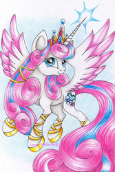 Size: 1143x1716 | Tagged: safe, artist:lunar-white-wolf, princess flurry heart, alicorn, pony, g4, season 6, female, flying, magic, mare, older, older flurry heart, solo, traditional art