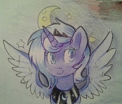 Size: 2082x1774 | Tagged: safe, artist:nam1x, princess luna, g4, female, moon, s1 luna, solo, spread wings, traditional art