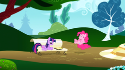 Size: 1366x768 | Tagged: safe, screencap, pinkie pie, twilight sparkle, g4, griffon the brush off