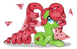 Size: 1458x932 | Tagged: safe, artist:mlpdarksparx, oc, oc only, oc:watermelon fizz, food pony, original species, food, solo