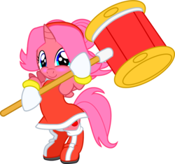 Size: 1024x960 | Tagged: safe, artist:creshosk, oc, oc only, oc:cherry blossom, alicorn, pony, alicorn oc, amy rose, clothes, cosplay, costume, crossover, hammer, solo, sonic the hedgehog (series), war hammer