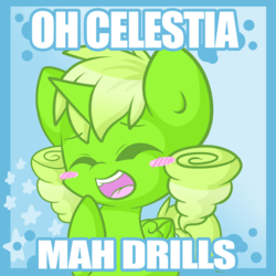 Size: 2500x2500 | Tagged: safe, artist:starlightlore, oc, oc only, oc:pear bloom, drill hair, high res, image macro, meme, solo