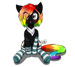 Size: 1024x919 | Tagged: safe, artist:lunarahartistry, oc, oc only, oc:spectral night, clothes, socks, solo, striped socks