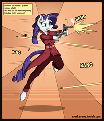 Size: 2175x2524 | Tagged: safe, artist:sparkdraws, rarity, anthro, g4, my little pony: friendship is magic, rarity investigates, breasts, bullet, detective, detective rarity, dual wield, female, gun, hat, high res, luger p08, solo, weapon