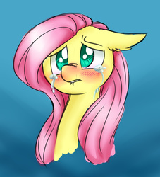 Size: 3000x3300 | Tagged: safe, artist:cartoonboyfriends, fluttershy, g4, blushing, bust, colored pupils, crying, female, floppy ears, high res, lip bite, looking up, portrait, solo