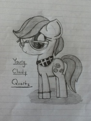 Size: 720x960 | Tagged: safe, artist:thefanficfanpony, cloudy quartz, earth pony, pony, g4, bracelet, female, mare, sketch, solo, traditional art, younger