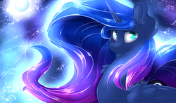 Size: 4000x2350 | Tagged: safe, artist:madacon, princess luna, alicorn, pony, g4, color porn, female, looking at you, mare, smiling, solo