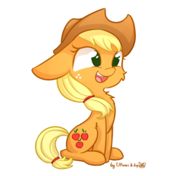 Size: 792x792 | Tagged: safe, artist:dsp2003, artist:tjpones, applejack, earth pony, pony, g4, collaboration, colored, cute, diabetes, female, happy, jackabetes, open mouth, simple background, sitting, solo, transparent background