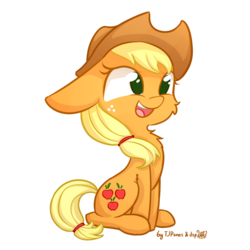 Size: 792x792 | Tagged: dead source, safe, artist:dsp2003, artist:tjpones, applejack, earth pony, pony, g4, collaboration, colored, cute, diabetes, female, happy, jackabetes, open mouth, simple background, sitting, solo, transparent background