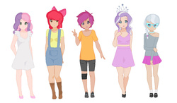 Size: 950x553 | Tagged: safe, artist:rarity-pie, apple bloom, diamond tiara, scootaloo, silver spoon, sweetie belle, human, g4, cutie mark crusaders, humanized, simple background, white background