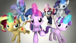 Size: 1920x1080 | Tagged: safe, artist:pika-robo, moondancer, rarity, starlight glimmer, sunset shimmer, twilight sparkle, pony, unicorn, g4, 3d, counterparts, magic, magical sextet, sonic rivals, sonic rivals 2, source filmmaker, twilight's counterparts, unicorn twilight