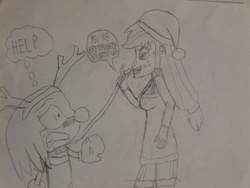 Size: 1024x768 | Tagged: safe, artist:brandonale, applejack, equestria girls, g4, appleknux, breasts, christmas, crack shipping, crossover, crossover shipping, duo, female, knuckles the echidna, male, shipping, sonic the hedgehog, sonic the hedgehog (series), traditional art