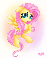 Size: 2201x2725 | Tagged: safe, artist:imoshie, fluttershy, pegasus, pony, g4, cute, daaaaaaaaaaaw, female, floating, floppy ears, high res, hnnng, hooves together, looking at you, mare, open mouth, shyabetes, solo, spread wings, weapons-grade cute, wings