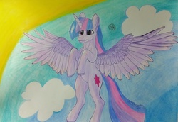 Size: 2694x1856 | Tagged: safe, artist:blastradiuss, twilight sparkle, alicorn, pony, g4, female, flying, large wings, mare, solo, twilight sparkle (alicorn), wings