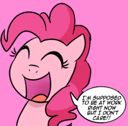 Size: 370x362 | Tagged: safe, artist:madmax, edit, pinkie pie, earth pony, pony, g4, cute, dialogue, female, solo, speech bubble