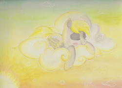 Size: 1023x737 | Tagged: safe, artist:deadliestvenom, derpy hooves, pegasus, pony, g4, blushing, female, mare, sleeping, solo