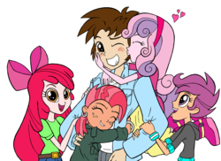 Size: 3507x2552 | Tagged: safe, artist:edcom02, apple bloom, babs seed, scootaloo, sweetie belle, human, spiders and magic: rise of spider-mane, equestria girls, g4, cheek kiss, cutie mark crusaders, equestria girls-ified, high res, kissing, peter parker, simple background, transparent background