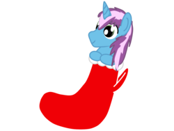 Size: 1280x960 | Tagged: safe, artist:cleverderpy, oc, oc only, oc:gyro tech, pony, unicorn, christmas, christmas stocking, solo