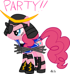 Size: 496x531 | Tagged: safe, artist:alexstrazse, pinkie pie, g4, clothes, cosplay, costume, crossover, date masamune, female, newbie artist training grounds, sengoku basara, simple background, solo, transparent background