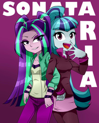 Size: 1220x1500 | Tagged: safe, artist:nekojackun, aria blaze, sonata dusk, equestria girls, g4, aria flat, clothes, delicious flat chest, duo, pantyhose