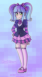 Size: 2014x3708 | Tagged: safe, artist:shellahx, pixel pizazz, human, equestria girls, g4, my little pony equestria girls: rainbow rocks, clothes, cute, dress, female, high res, pigtails, socks, solo